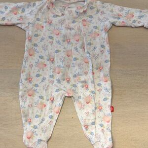 Magnetic Me White Footed Pajamas with Pink & Blue Floral Print 0-3m